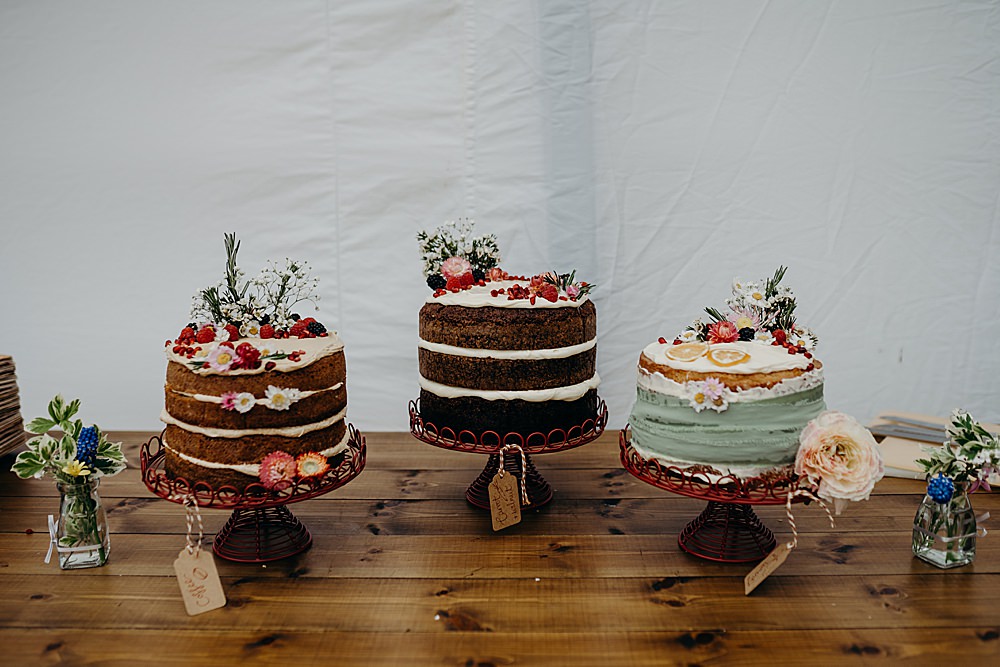 Cakes Naked Sponge Flowers Table Harvest Moon Weddings Lauren Stirling Photography