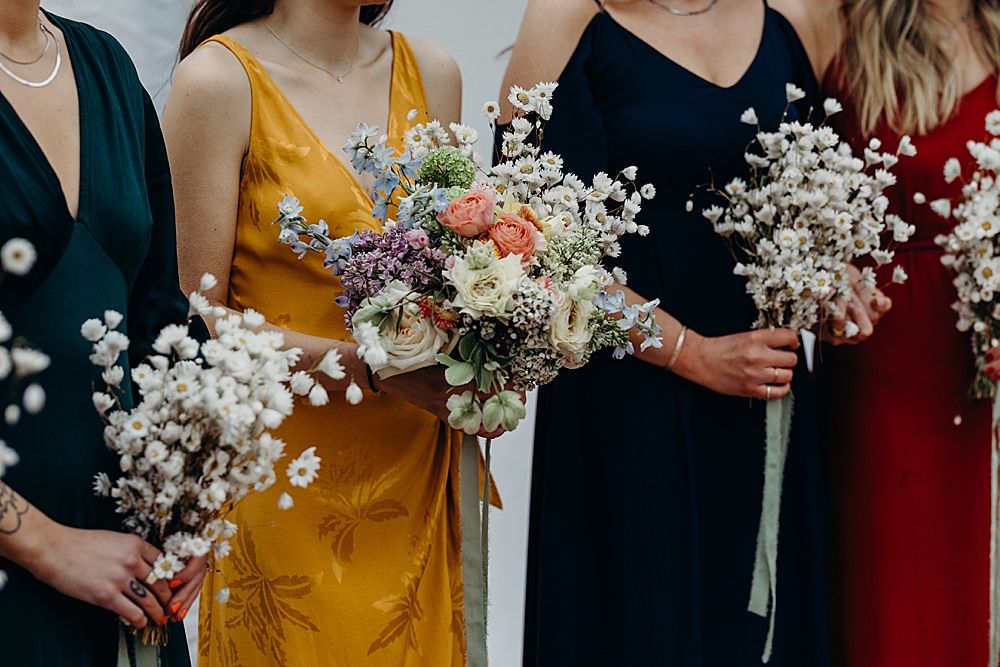 Mismatched Bridesmaids Bouquet Flowers Harvest Moon Weddings Lauren Stirling Photography