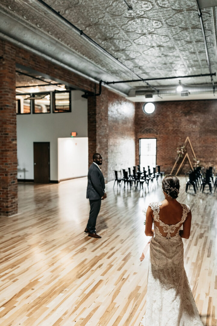 Indoor Wedding First Look Alisa Nicholle Co