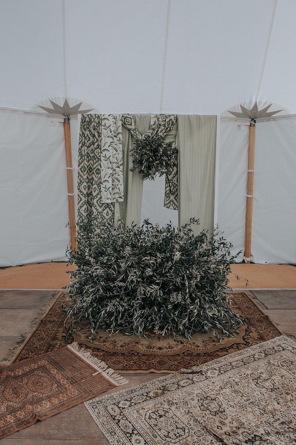 Backdrop Drapes Fabric Green Greenery Mismatched Pattern Wedding Ideas Melanie Barnfield Photography