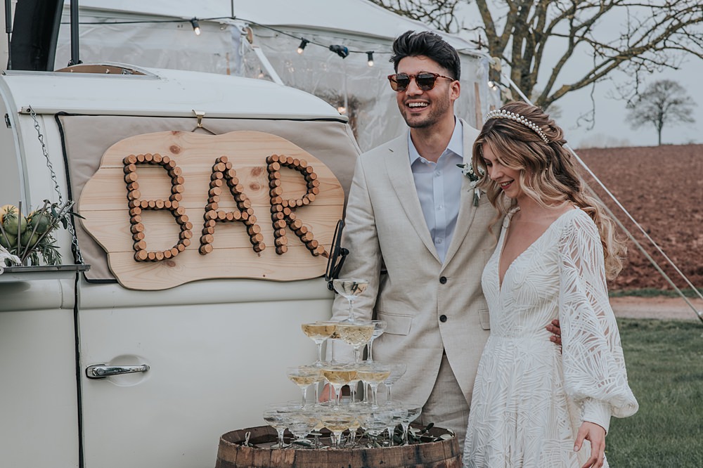 Champagne Tower Mismatched Pattern Wedding Ideas Melanie Barnfield Photography