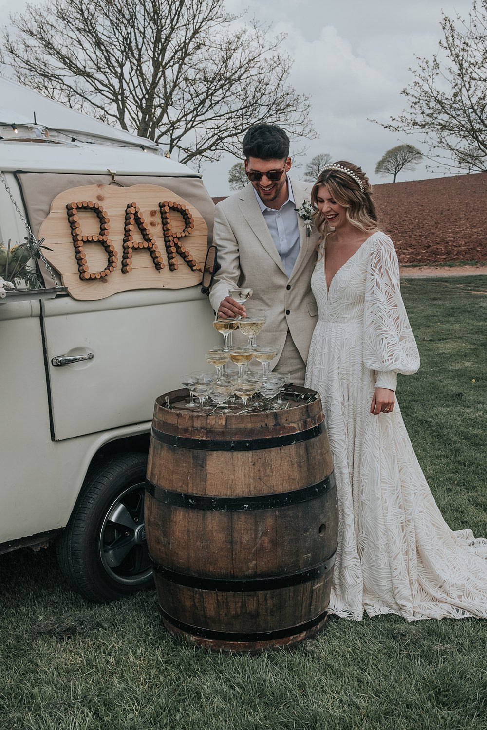 Champagne Tower Mismatched Pattern Wedding Ideas Melanie Barnfield Photography
