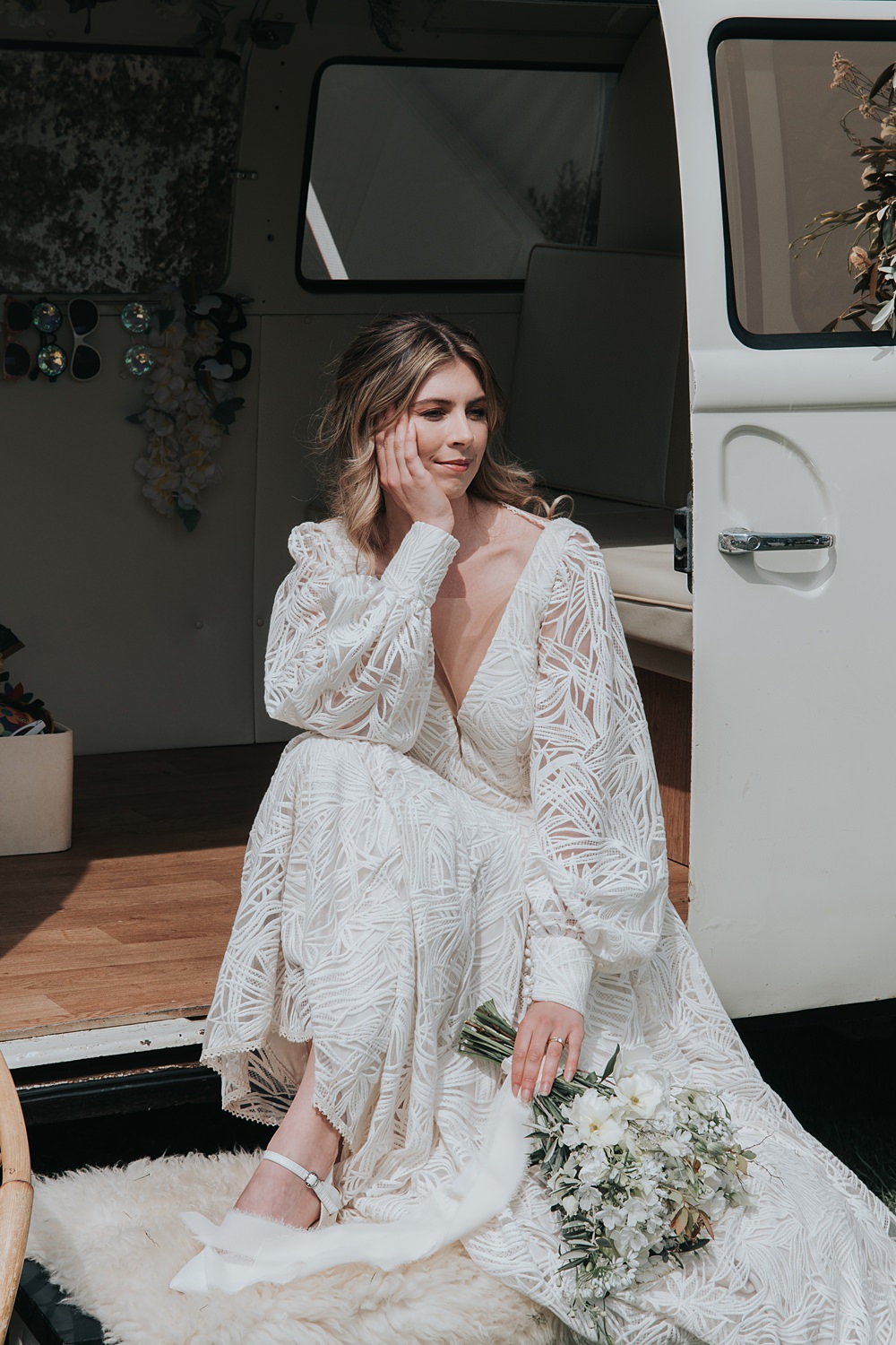 Boho Dress Gown Bride Long Sleeves LAce Mismatched Pattern Wedding Ideas Melanie Barnfield Photography