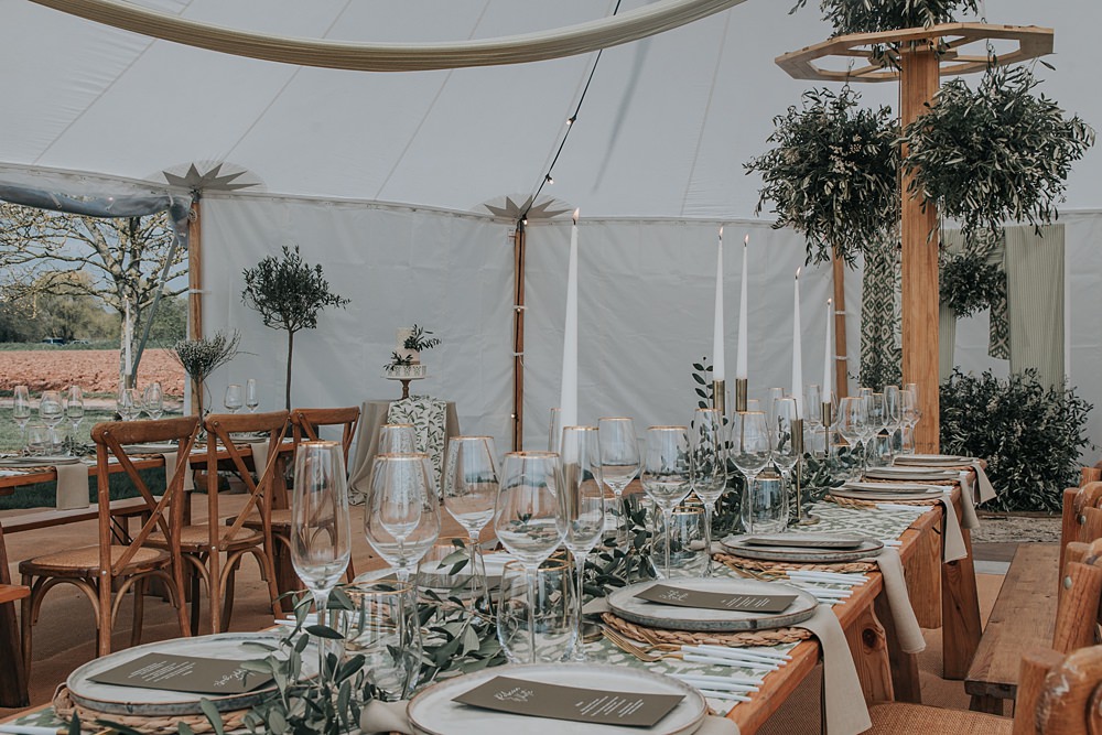 Wooden Table Green Greenery Decor Runner Flowers Candles Marquee Mismatched Pattern Wedding Ideas Melanie Barnfield Photography