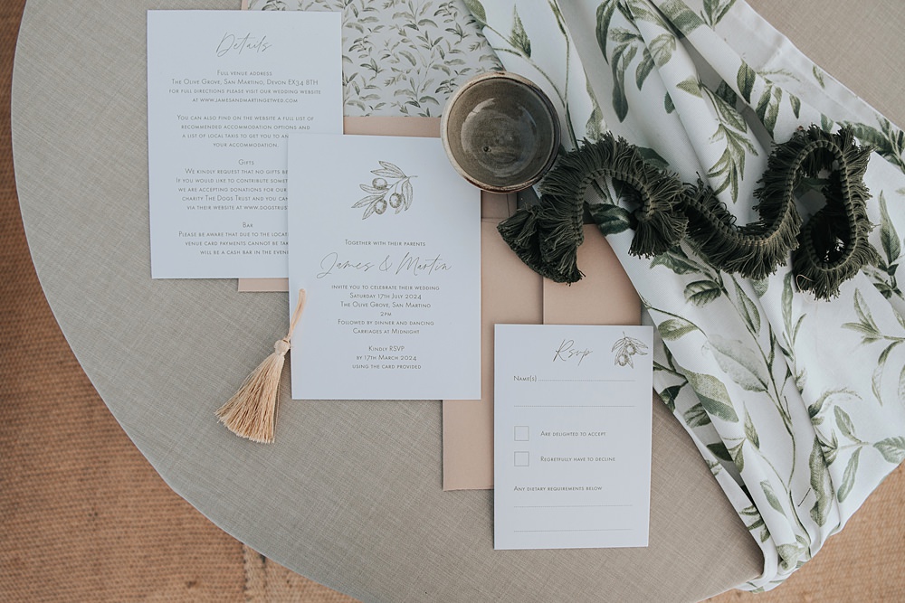 Stationery Elegant Green Invite Mismatched Pattern Wedding Ideas Melanie Barnfield Photography