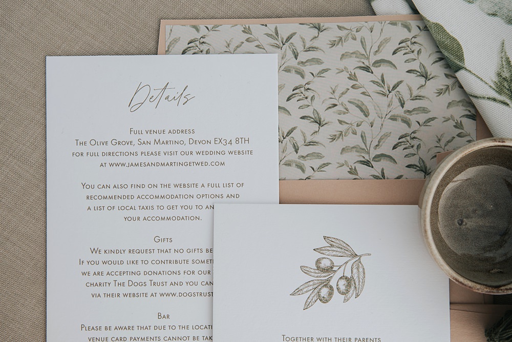Stationery Elegant Green Invite Mismatched Pattern Wedding Ideas Melanie Barnfield Photography