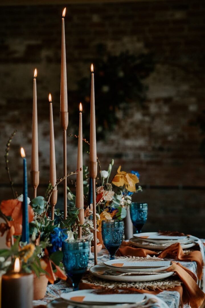 Orange Blue Autumn Wedding Ideas Tablescape Flashback Images