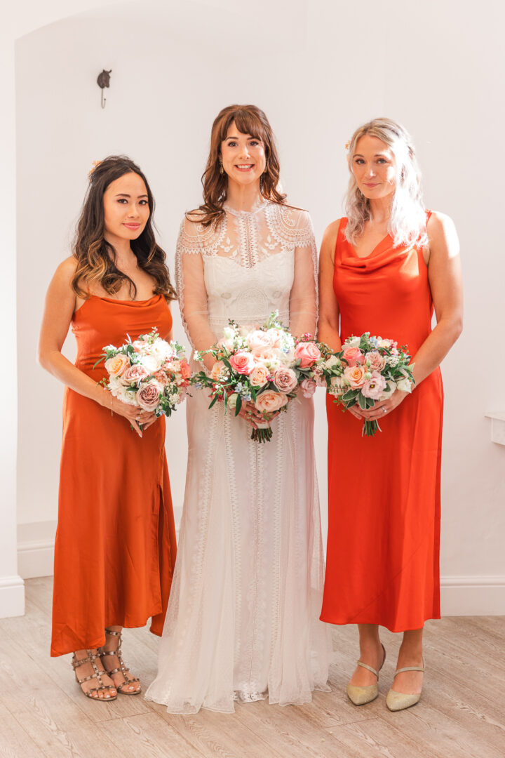 Orange Slip Autumn Bridesmaid Midi Dresses James and Kerrie Photography