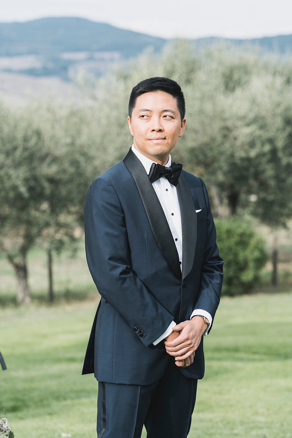 Groom Tux Suit Bow Tie Borgo di Castelvecchio Wedding Punti di Bianco