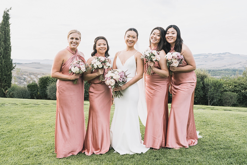 Long Pink Bridesmaid Dresses Borgo di Castelvecchio Wedding Punti di Bianco