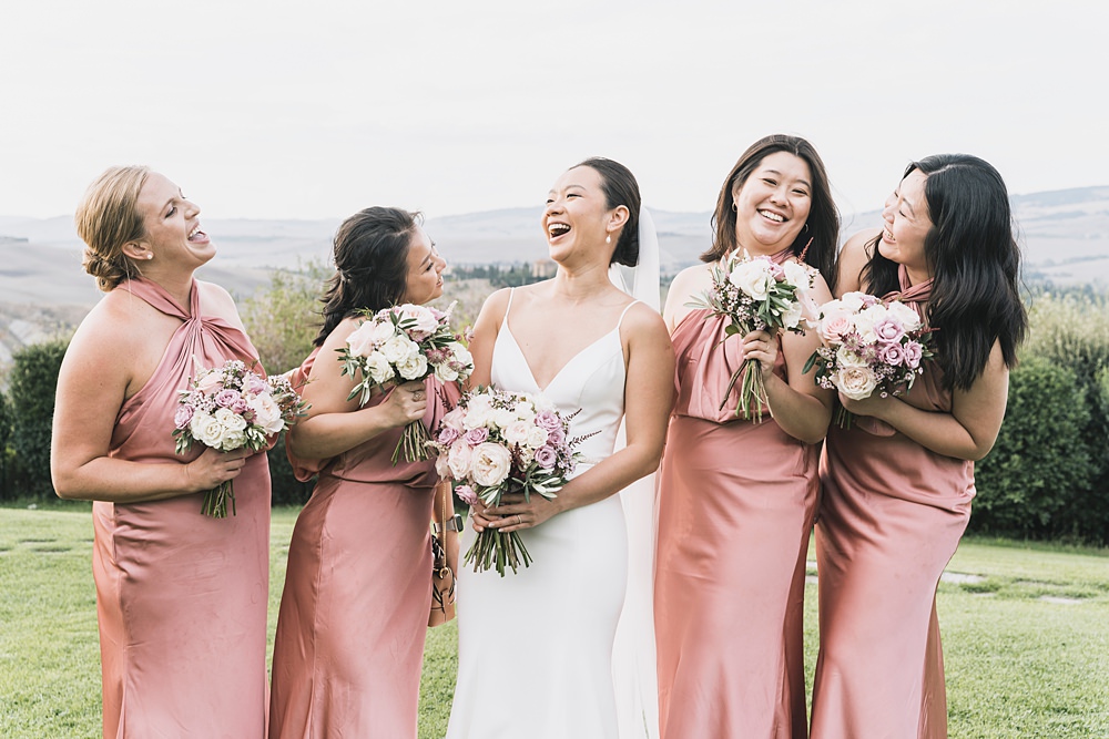 Long Pink Bridesmaid Dresses Borgo di Castelvecchio Wedding Punti di Bianco