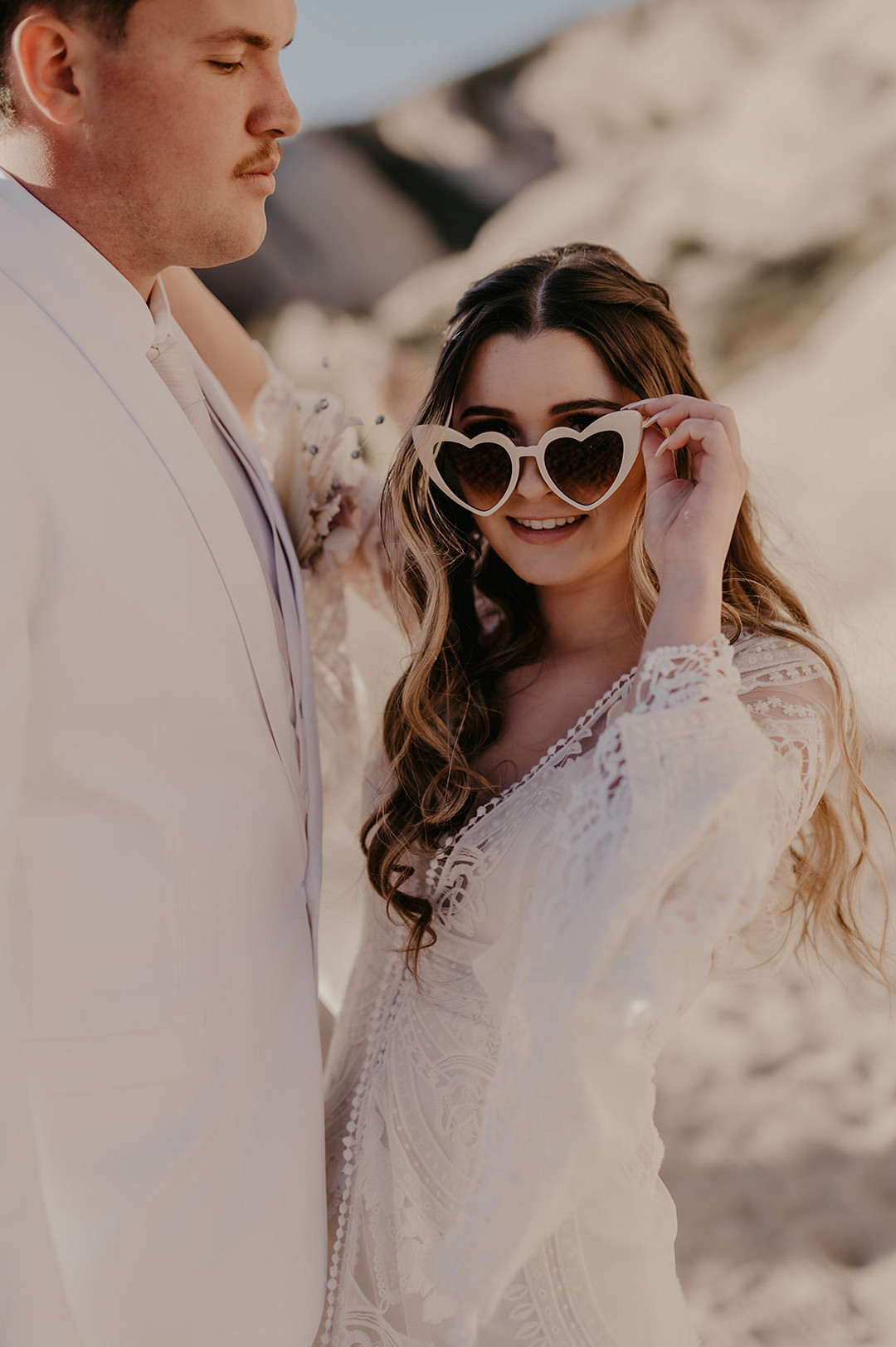 Bride Heart Sunglasses Desert Disco Wedding J. Emmanuel Photography
