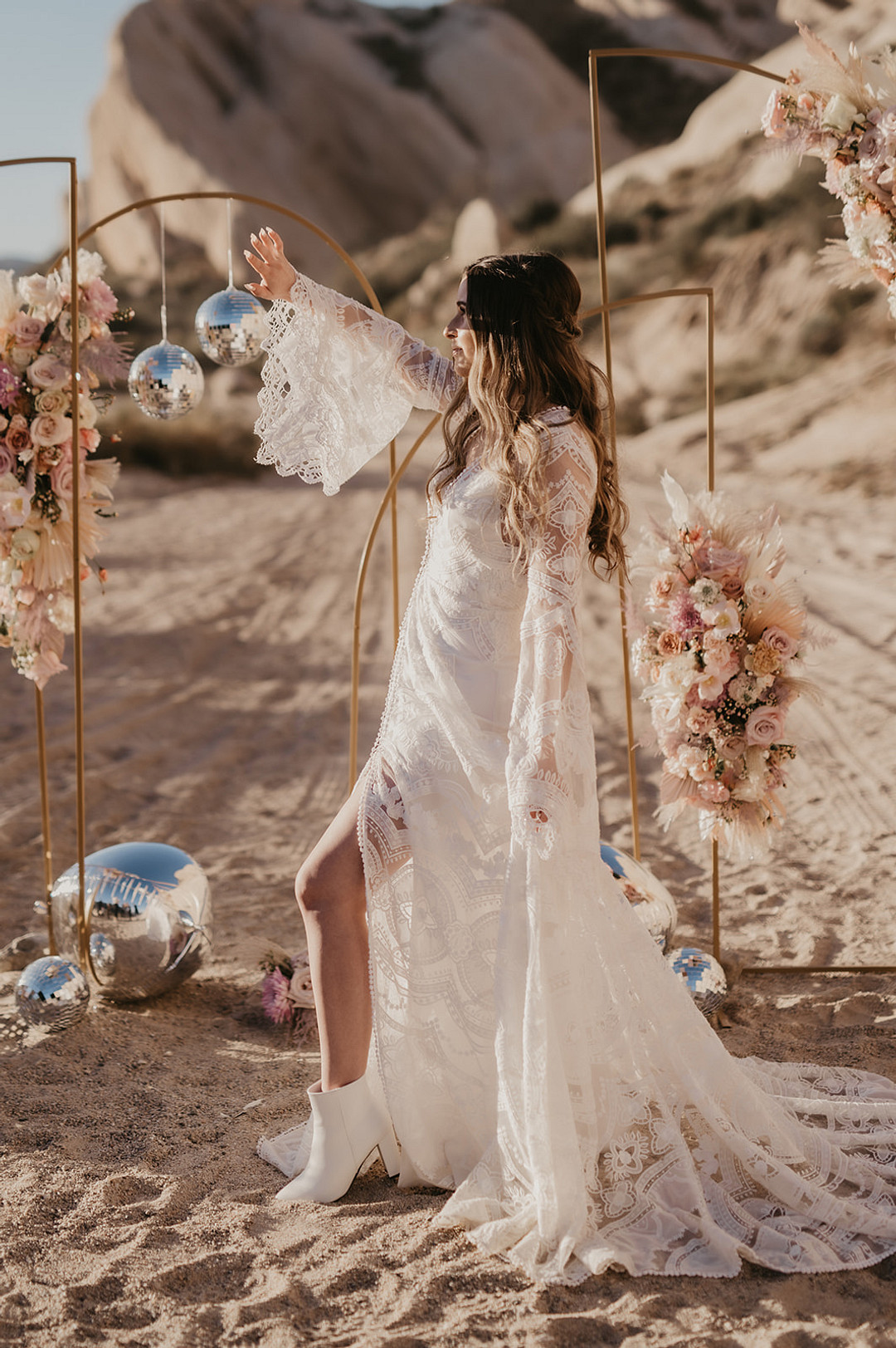 Dress Bride Rue De Seine Lace Boho Desert Disco Wedding J. Emmanuel Photography