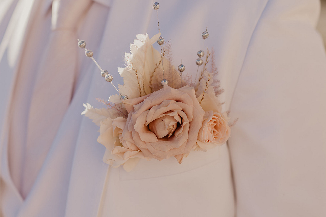 Rose Buttonhole Groom Desert Disco Wedding J. Emmanuel Photography