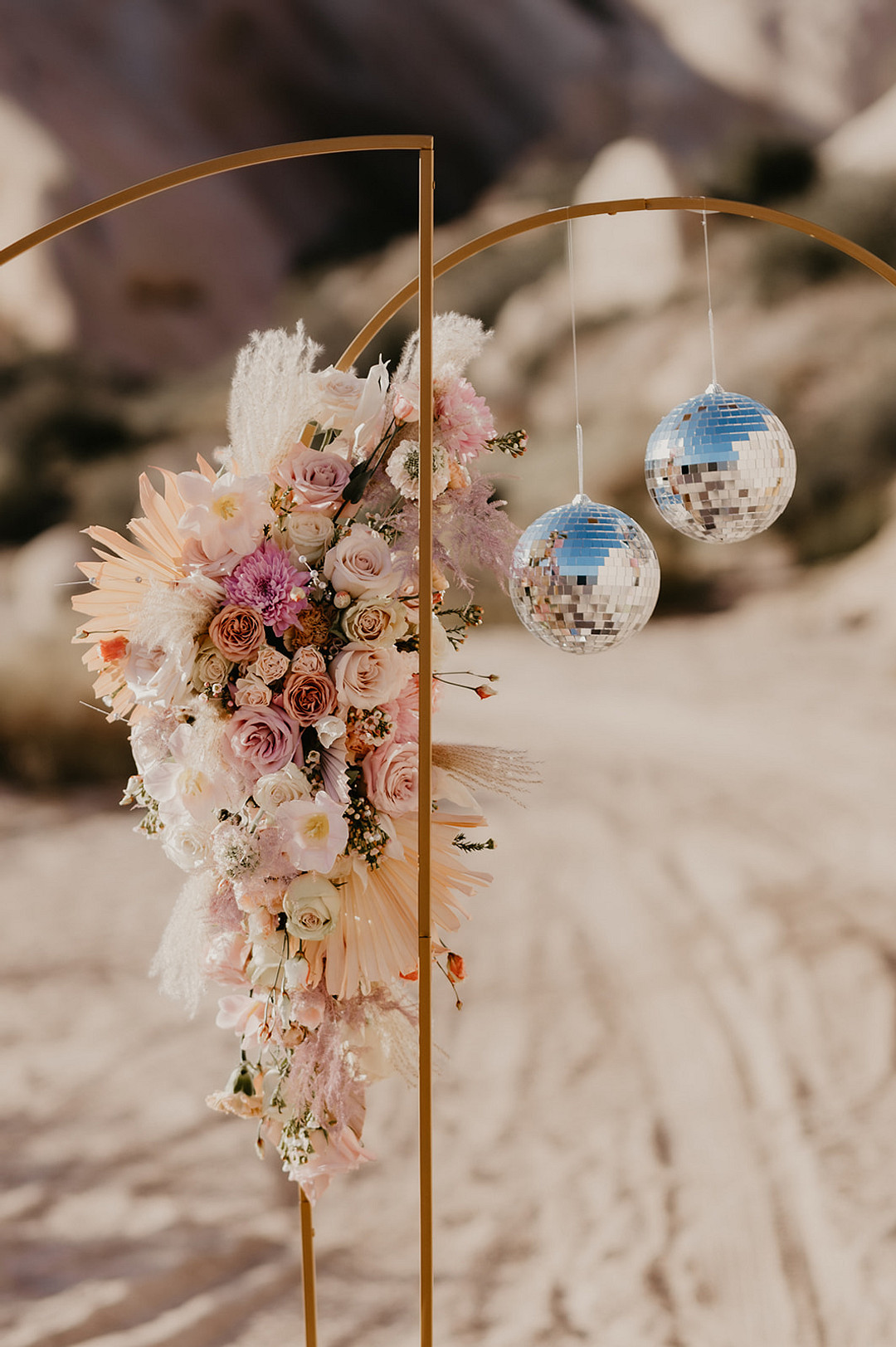 Backdrop Frame Flowers Desert Disco Wedding J. Emmanuel Photography