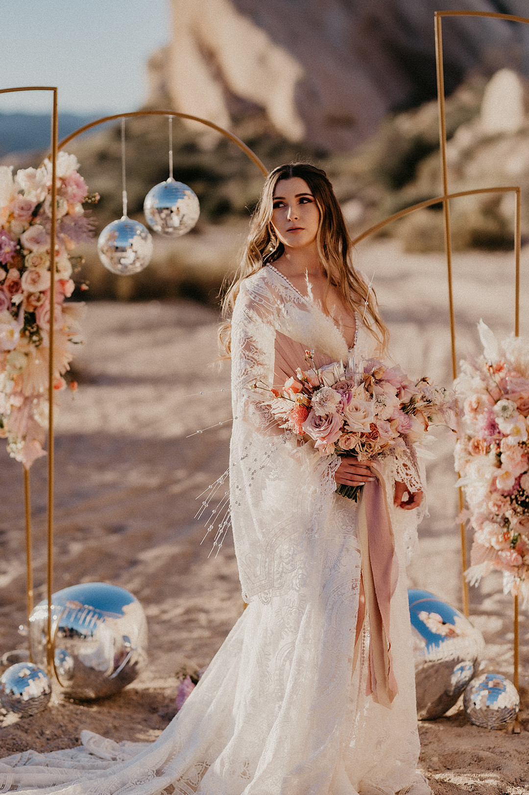 Dress Bride Rue De Seine Lace Boho Desert Disco Wedding J. Emmanuel Photography