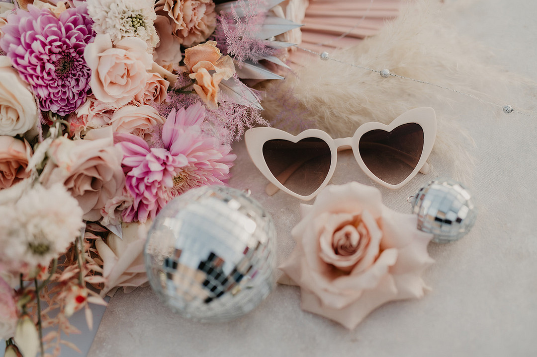 Bride Heart Sunglasses Desert Disco Wedding J. Emmanuel Photography