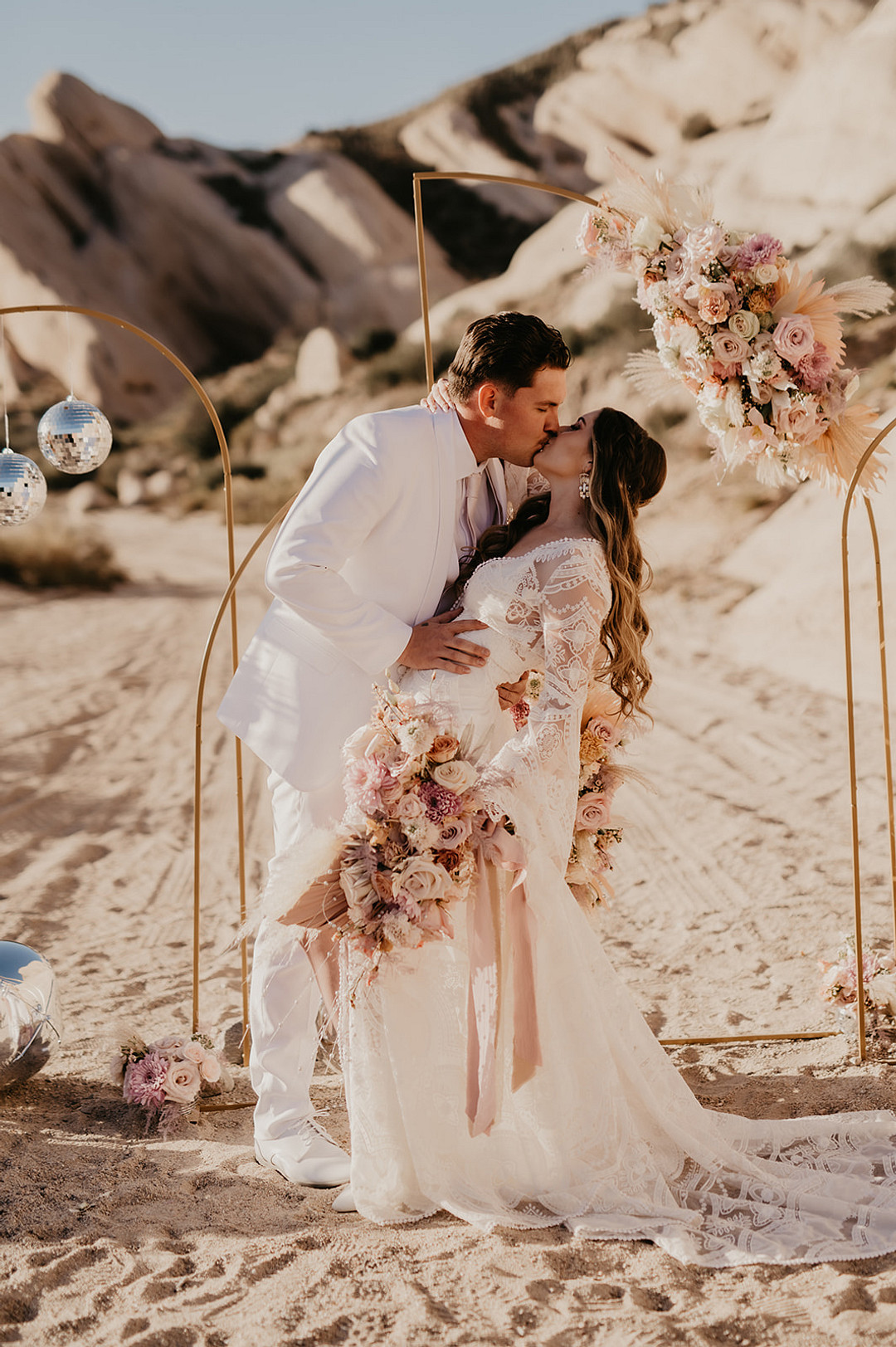 Backdrop Frame Flowers Desert Disco Wedding J. Emmanuel Photography