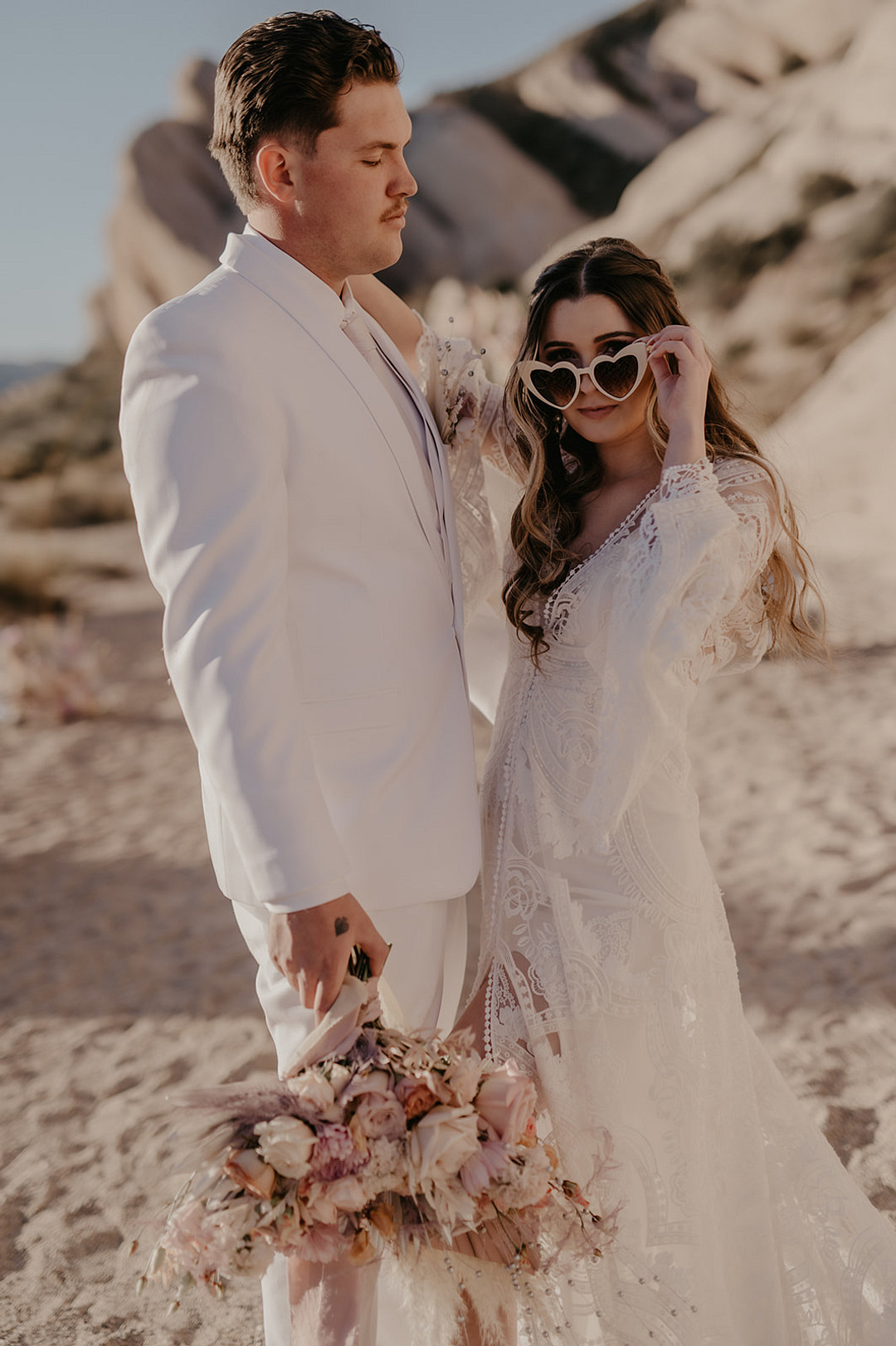 Bride Heart Sunglasses Desert Disco Wedding J. Emmanuel Photography
