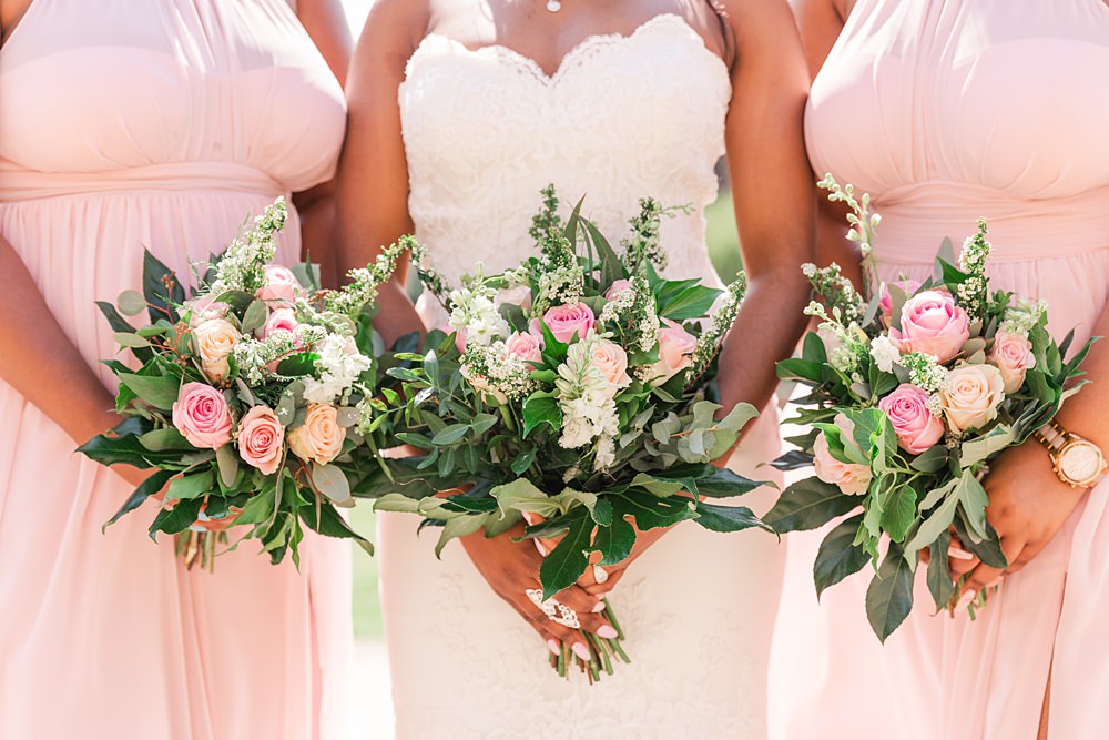 Pink White Greenery Bouquets Bridesmaids English South African Wedding James and Kerrie Photography