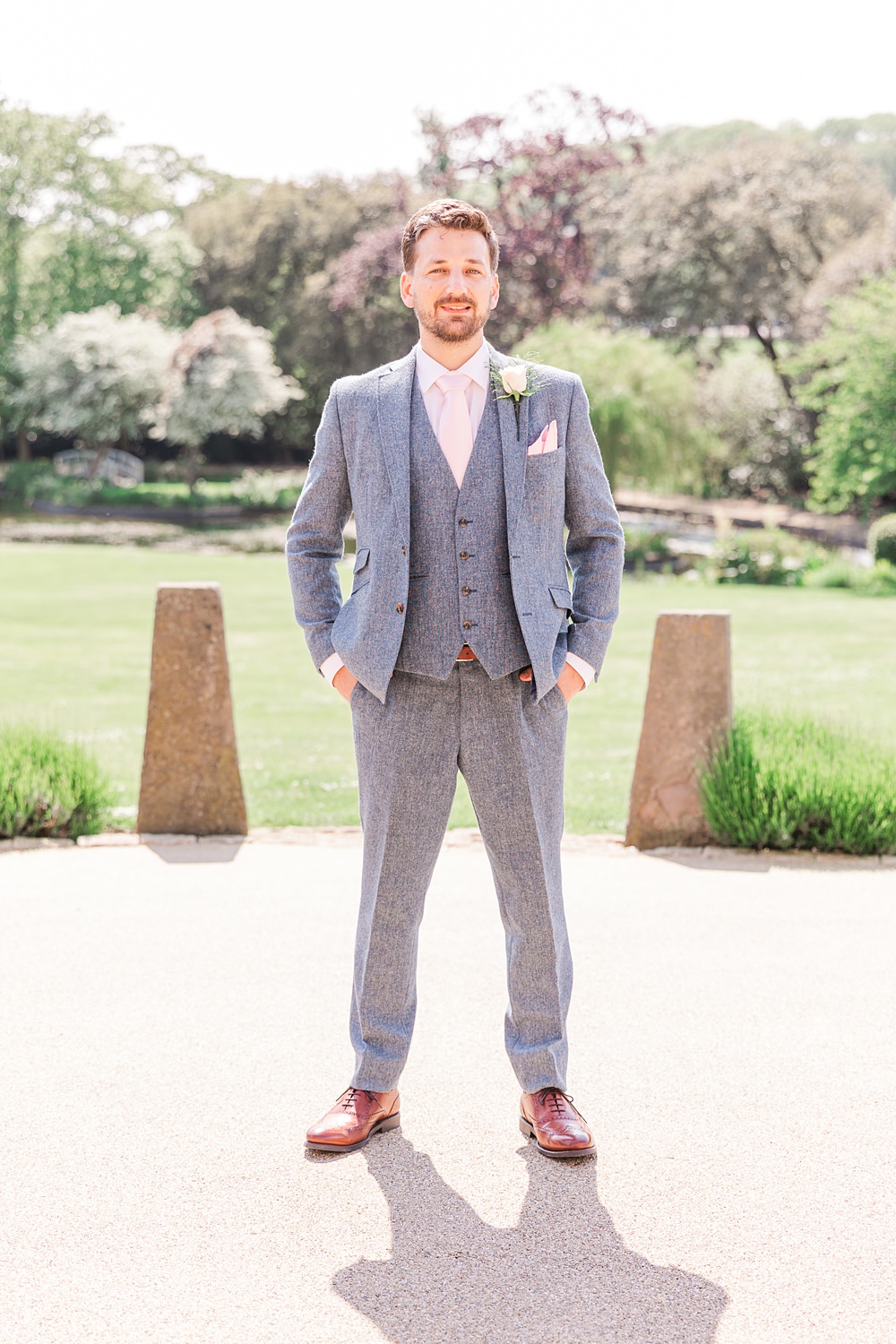 Grey Suits Pink Tie Groom English South African Wedding James and Kerrie Photography