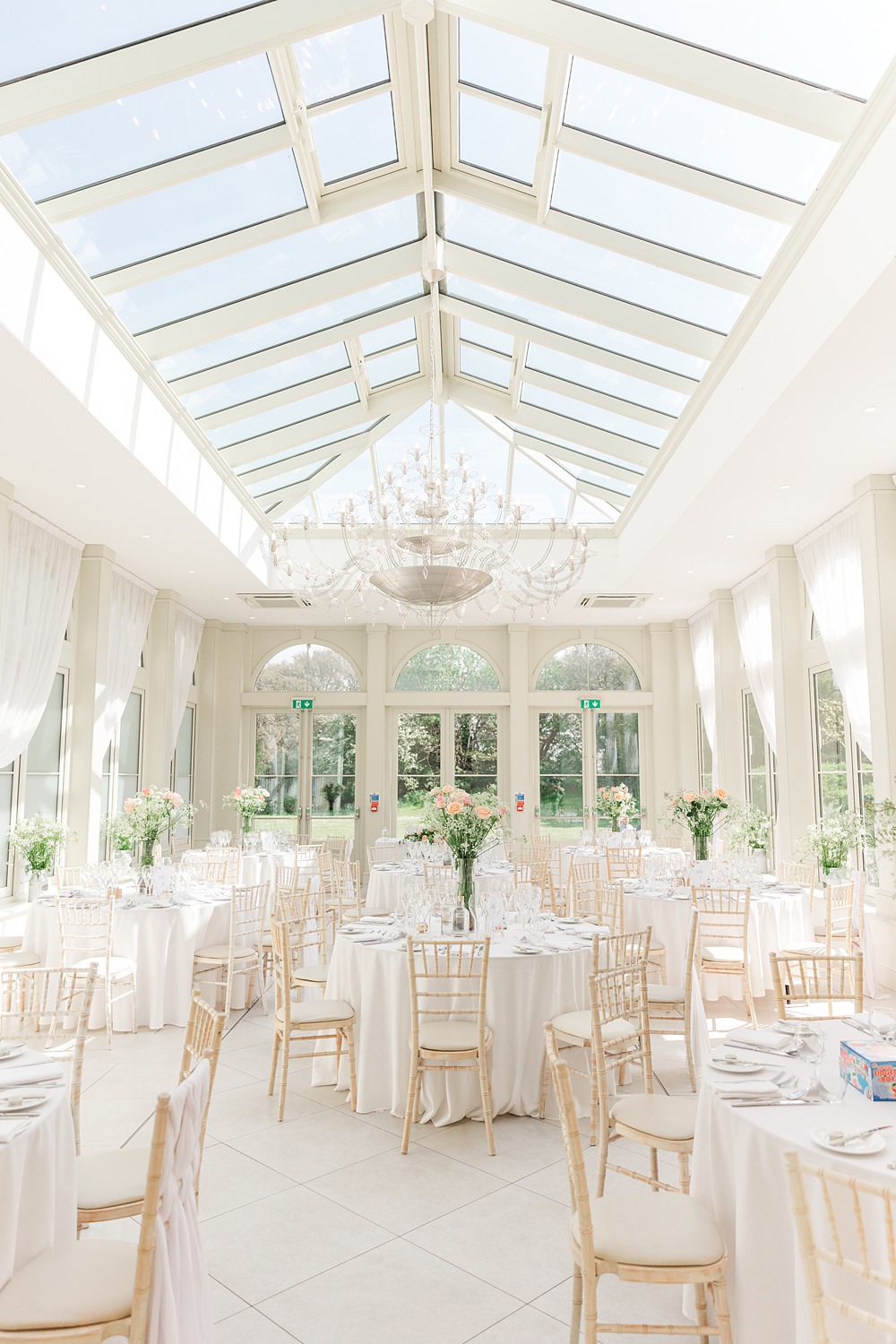 Orangery Reception Round Tables Decor English South African Wedding James and Kerrie Photography