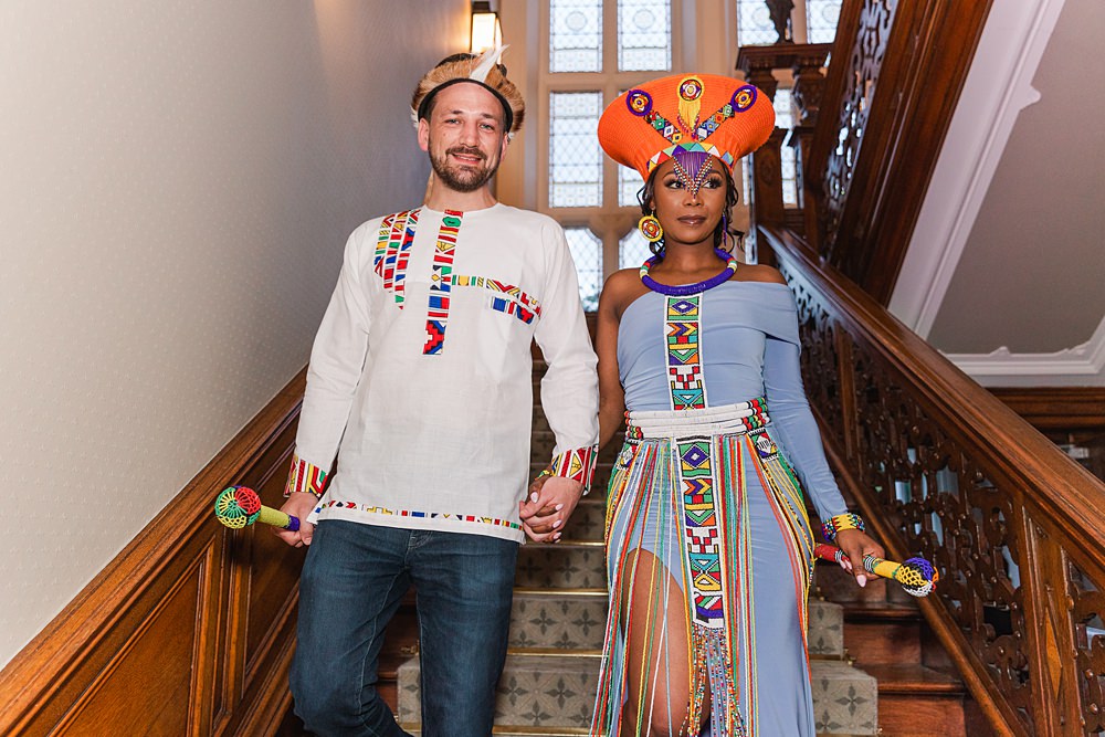 Zulu Bride Groom Outfit English South African Wedding James and Kerrie Photography