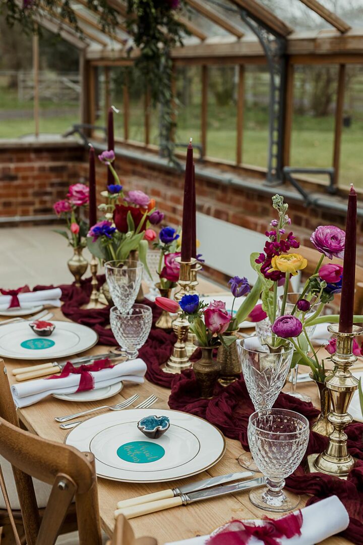 Jewel Tone Gold Winter Wedding Table Decoration Thorn and Found