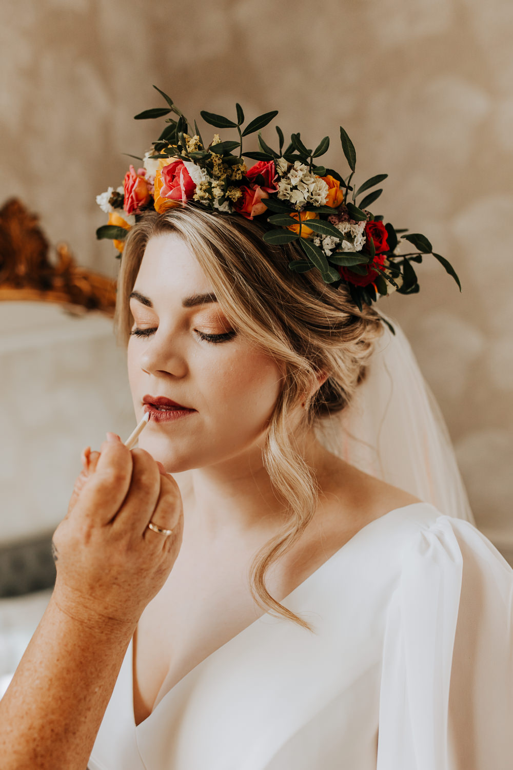 Bride Makeup Flower Crown Lancashire Country House Wedding Wyldbee