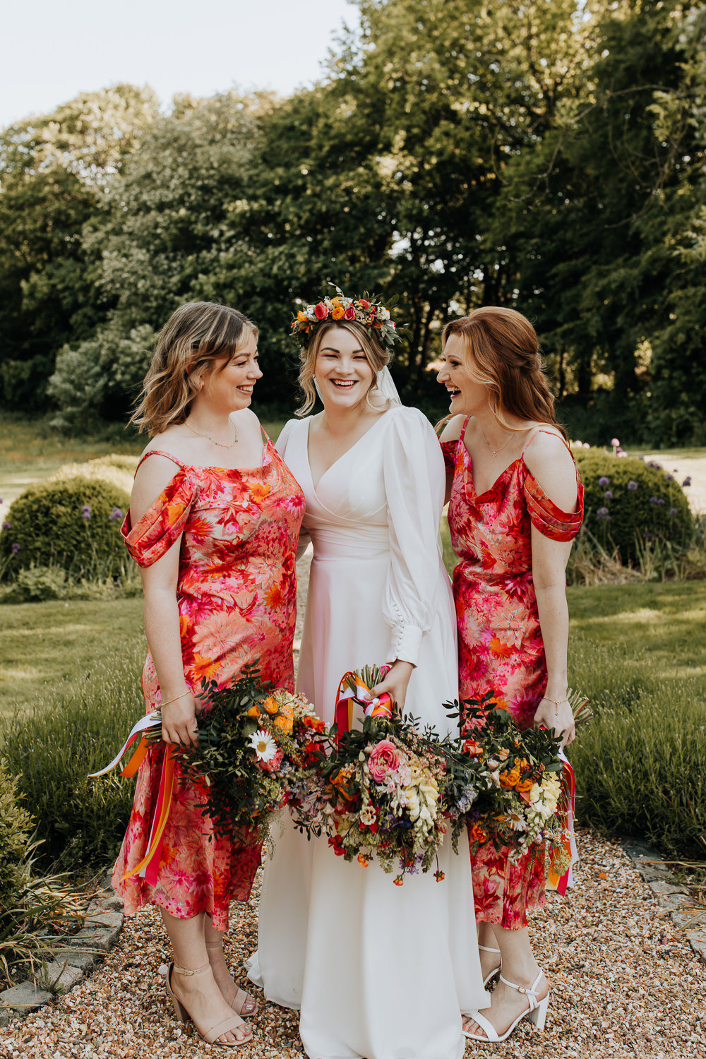 Floral Pink Red Bridesmaid Dresses Lancashire Country House Wedding Wyldbee