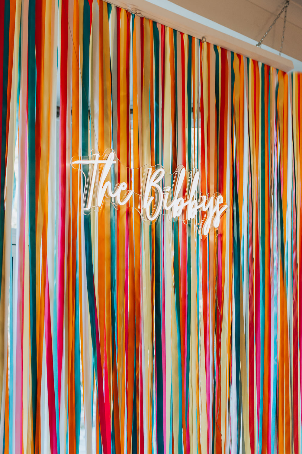 Rainbow Ribbons Neon Sign Decor Backdrop Lancashire Country House Wedding Wyldbee