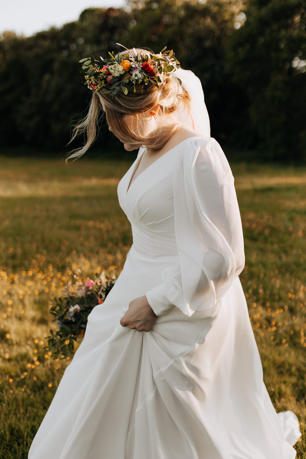 Dress Gown Bride Long Sheer Sleeves Lancashire Country House Wedding Wyldbee
