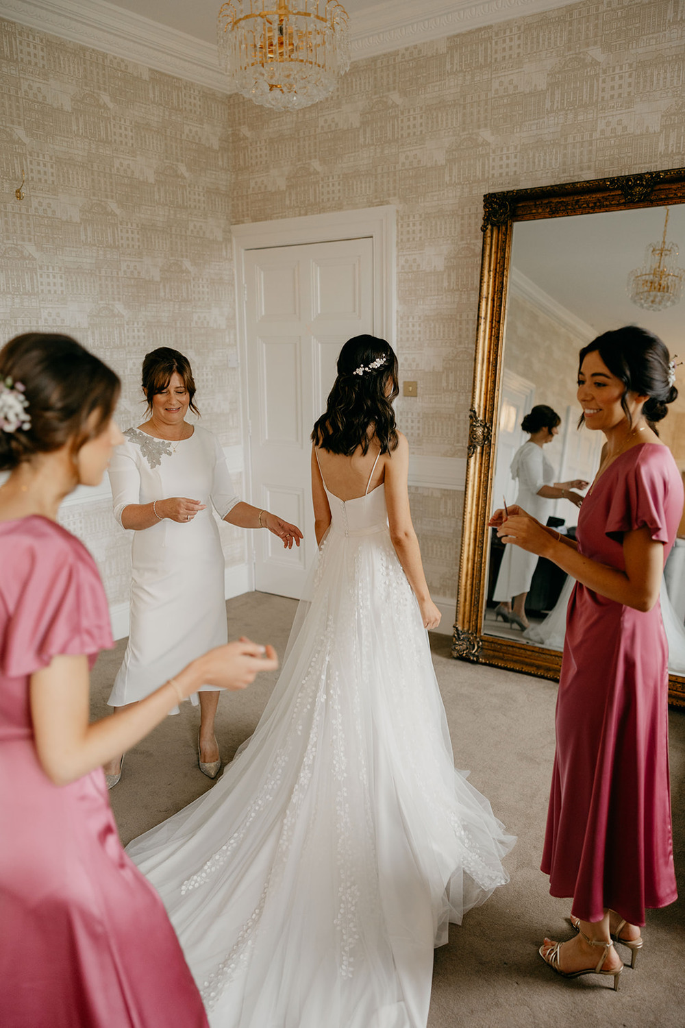 Love Story Bride Tulle Gown Train Straps Veil Magheramorne Estate Wedding Iain Irwin