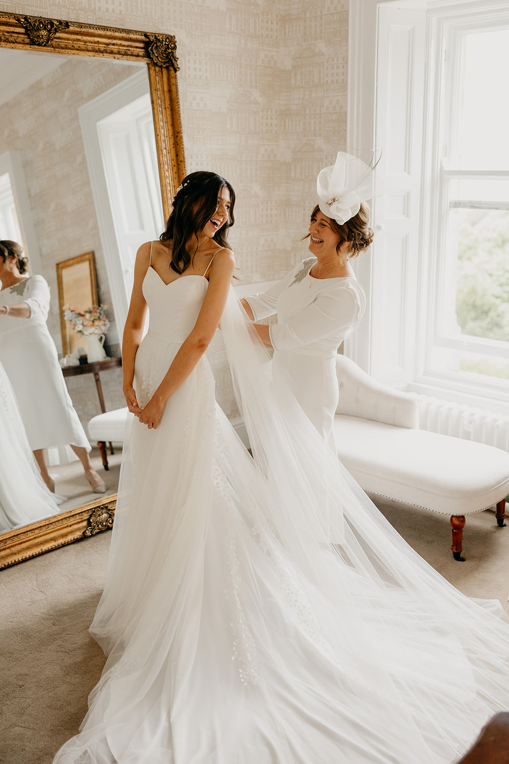 Mother of the Bride White Dress Fascinator Magheramorne Estate Wedding Iain Irwin