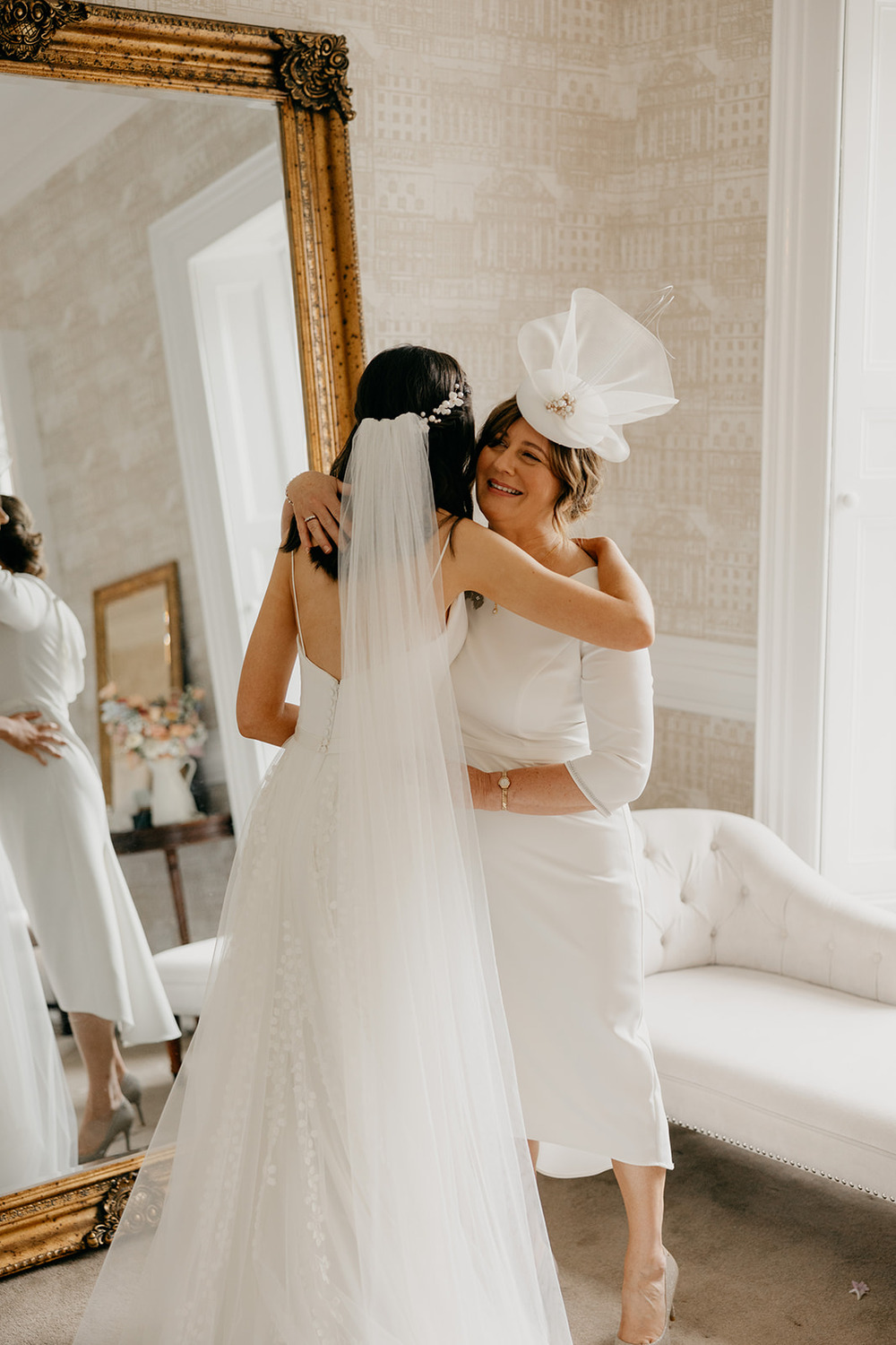Mother of the Bride White Dress Fascinator Magheramorne Estate Wedding Iain Irwin