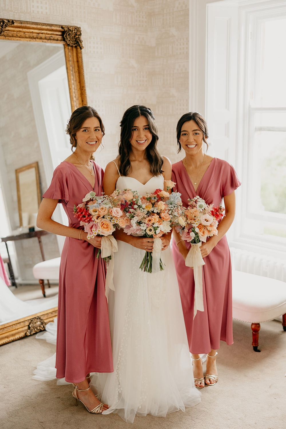 Dusty Pink Bridesmaid Dresses Midi Magheramorne Estate Wedding Iain Irwin