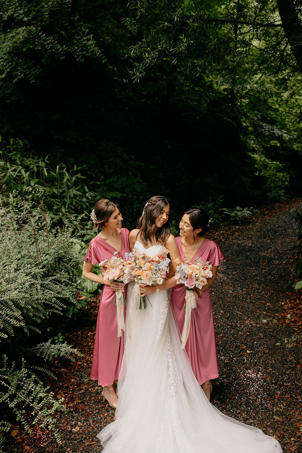 Dusty Pink Bridesmaid Dresses Midi Magheramorne Estate Wedding Iain Irwin