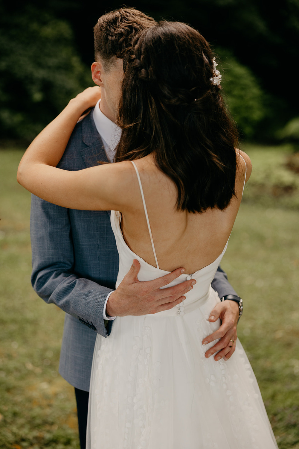 Love Story Bride Tulle Gown Train Straps Veil Magheramorne Estate Wedding Iain Irwin