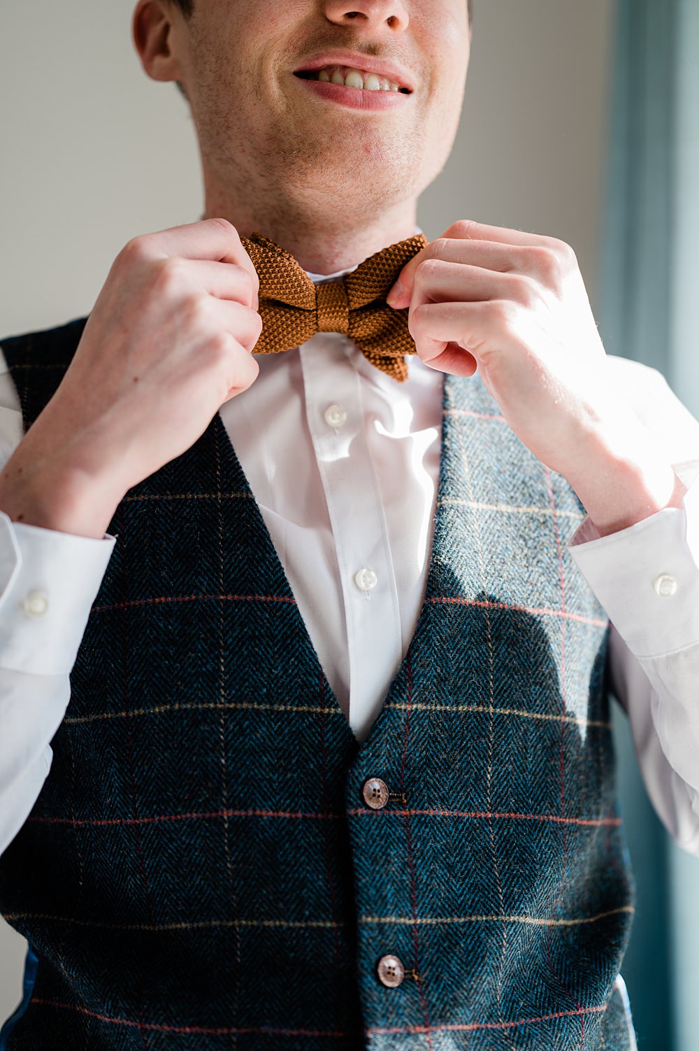 Groom Navy Suit Mustard Bow Tie Retro Rustic Barn Wedding Paul Santos Photography