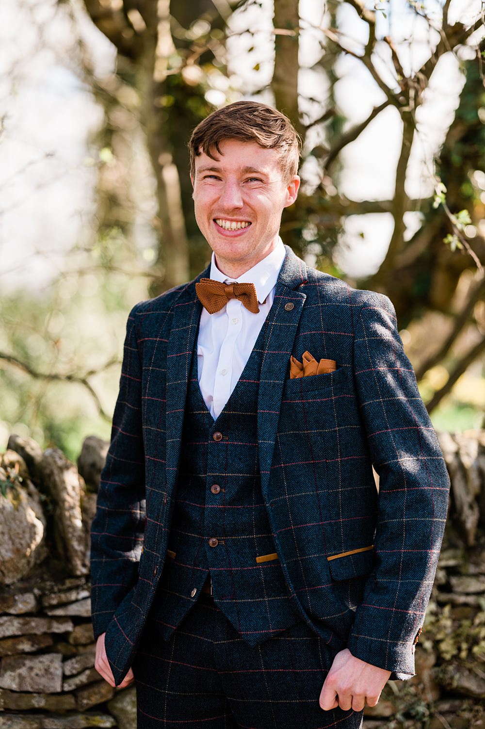 Groom Navy Suit Mustard Bow Tie Retro Rustic Barn Wedding Paul Santos Photography