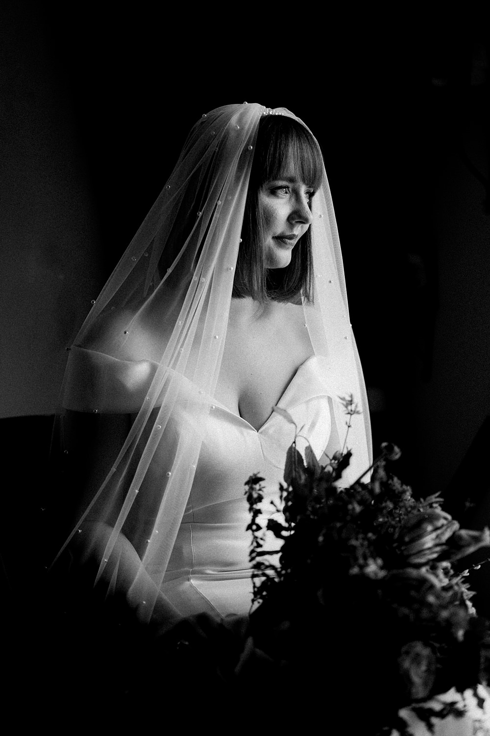 Off Shoulder Sweetheart Dress Bride Veil Retro Rustic Barn Wedding Paul Santos Photography