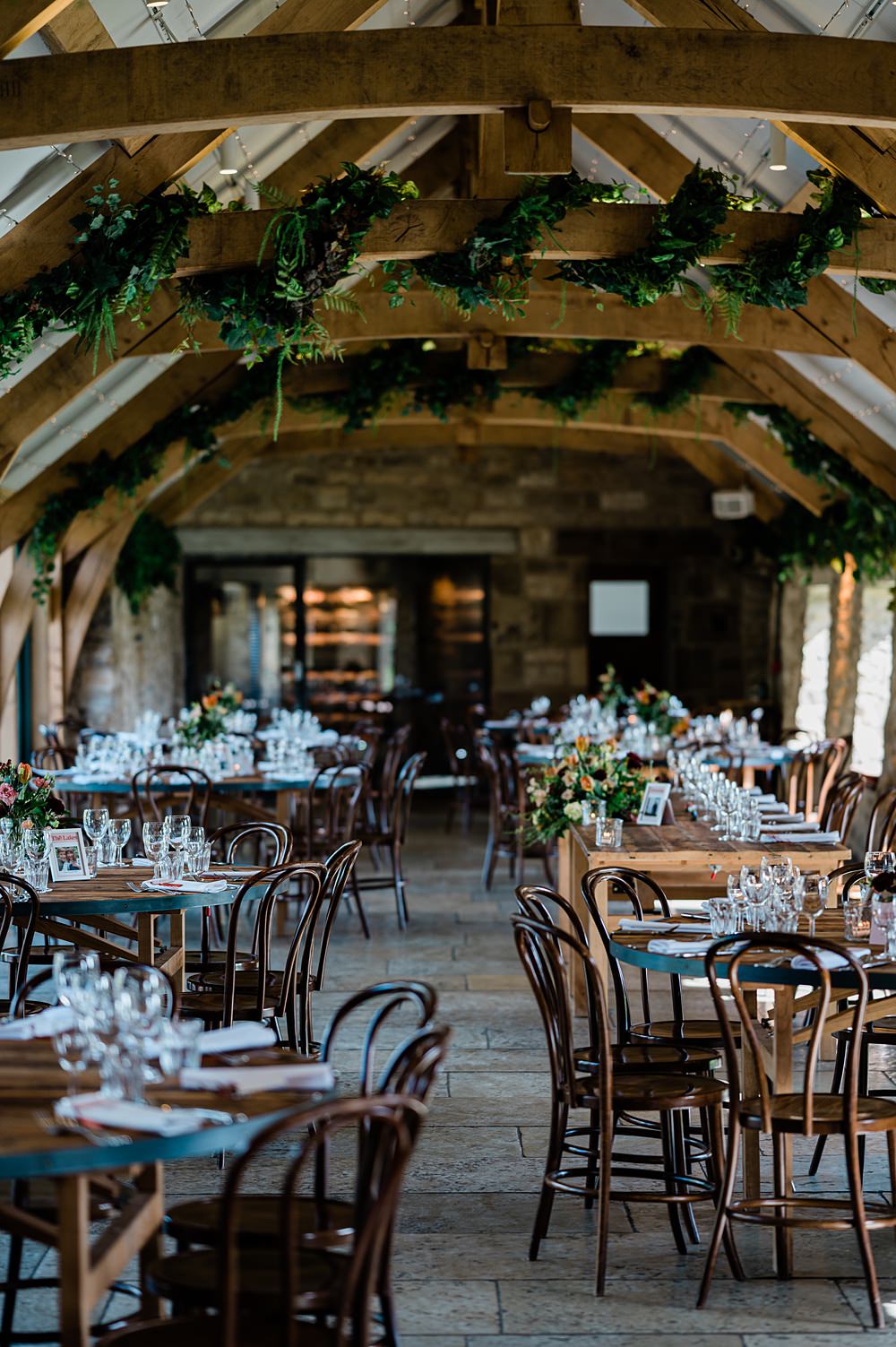 Reception Tables Wooden Retro Rustic Barn Wedding Paul Santos Photography