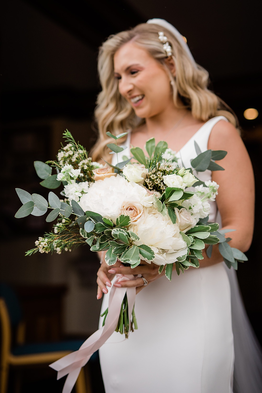 Bouquet Flowers Bride White Rose Greenery Peony Walled Garden Yurt Wedding Charlotte Mail Photography