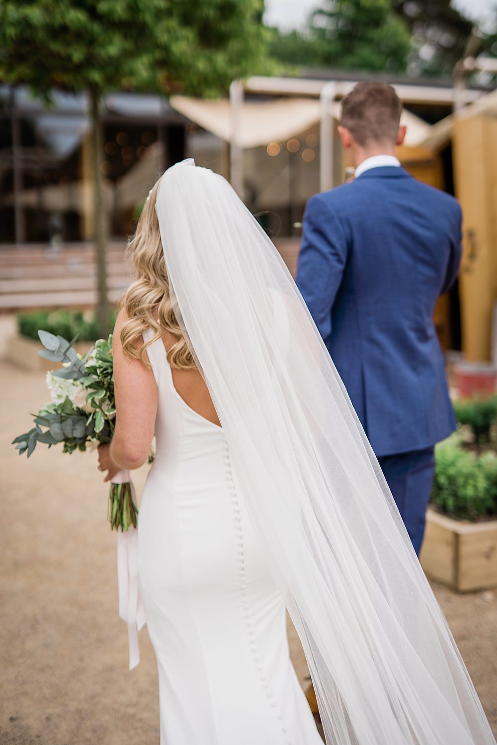 Dress Gown Bride Fit Flare V Neck Veil Walled Garden Yurt Wedding Charlotte Mail Photography