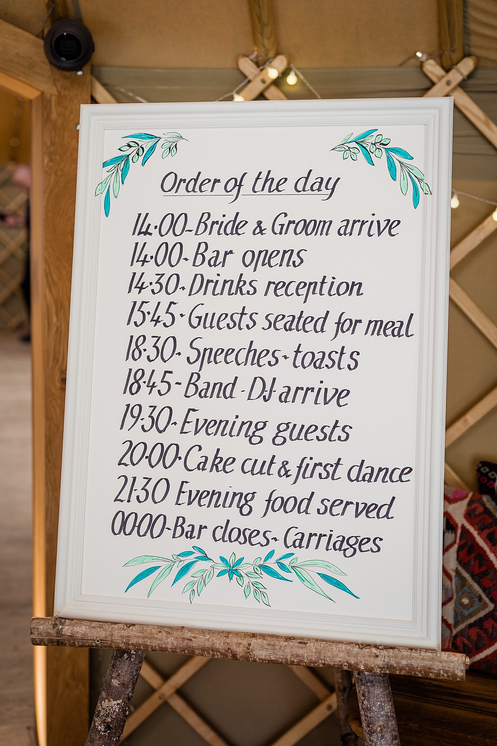 Order Of The Day Sign Timings Walled Garden Yurt Wedding Charlotte Mail Photography