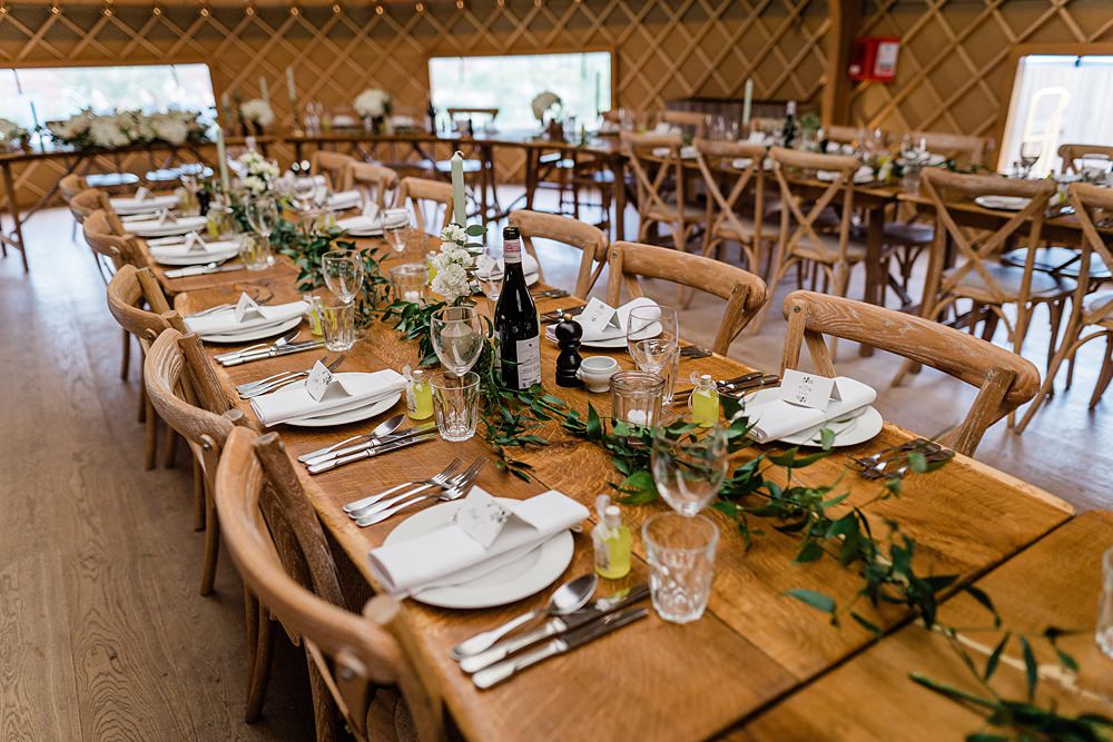 Long Wooden Tables Greenery Runner Decor Walled Garden Yurt Wedding Charlotte Mail Photography