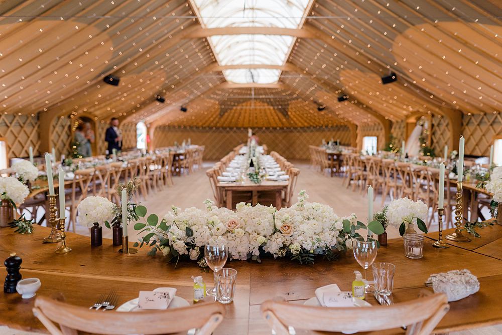 Top Table White Flowers Hydrangea Walled Garden Yurt Wedding Charlotte Mail Photography