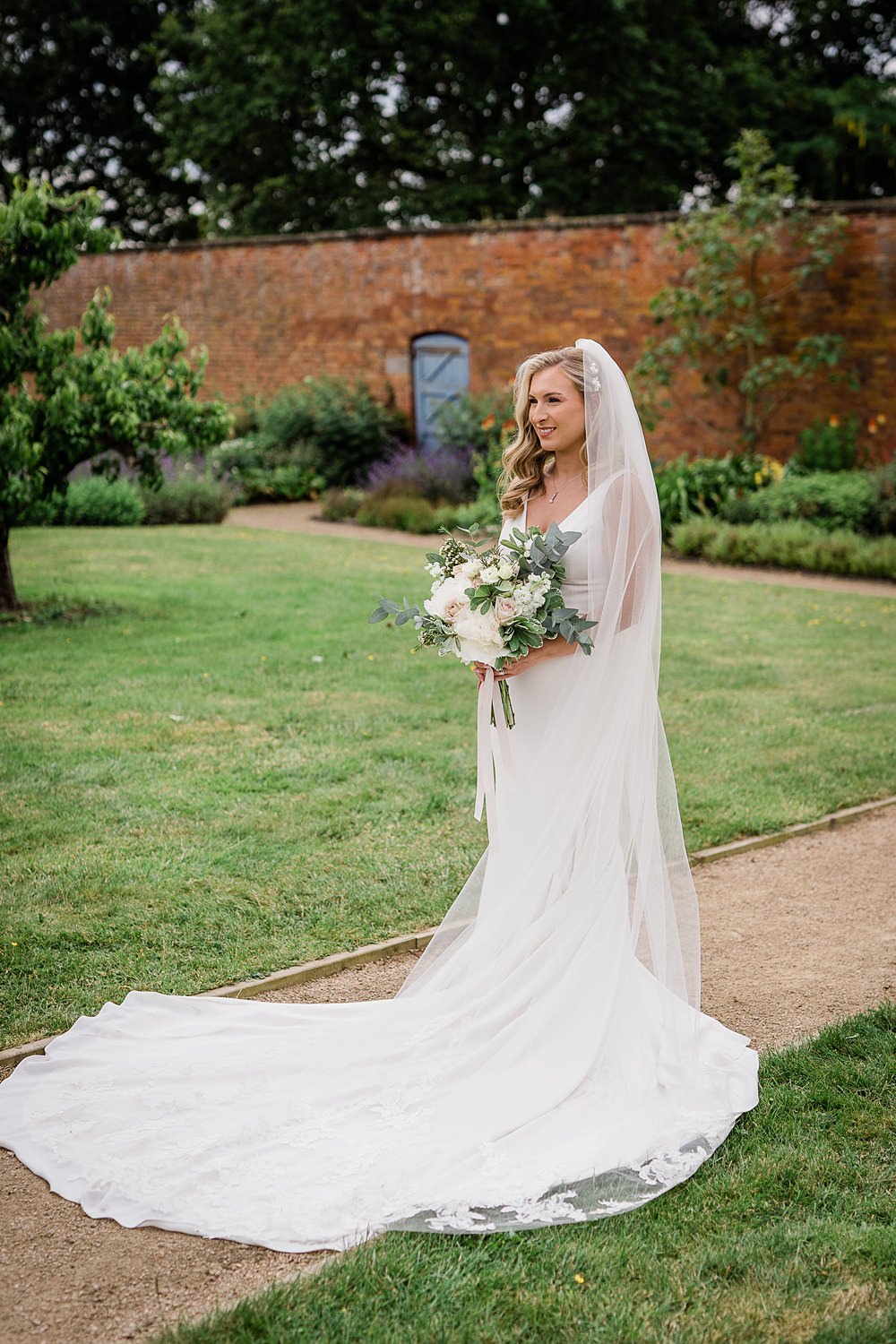Dress Gown Bride Fit Flare V Neck Veil Walled Garden Yurt Wedding Charlotte Mail Photography