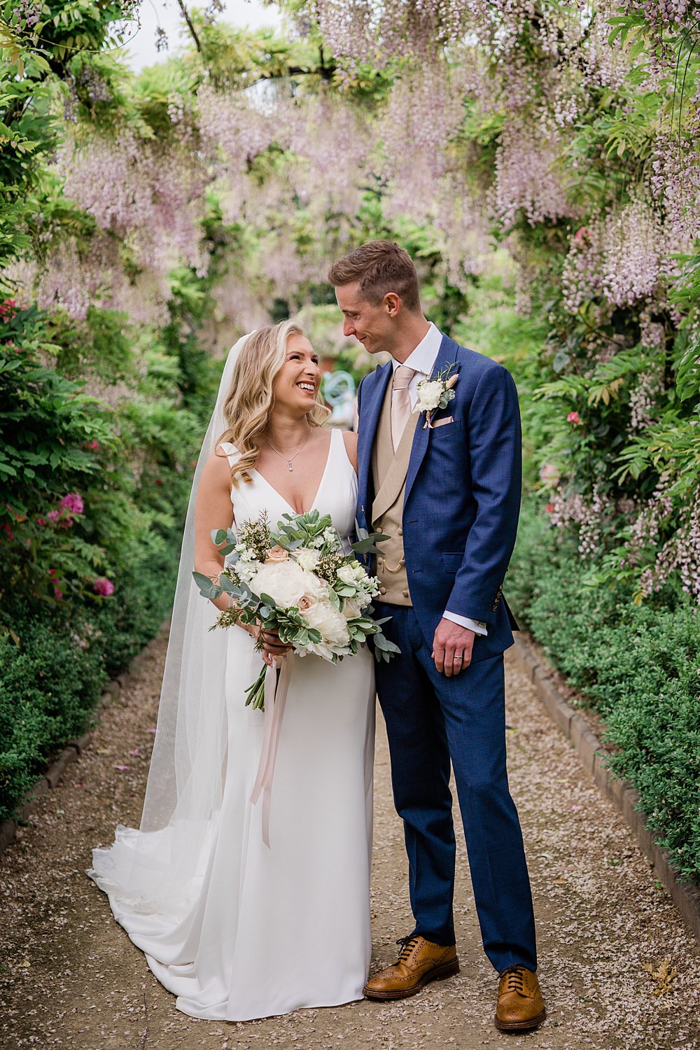 Wisteria Portrait Bride Groom Walled Garden Yurt Wedding Charlotte Mail Photography