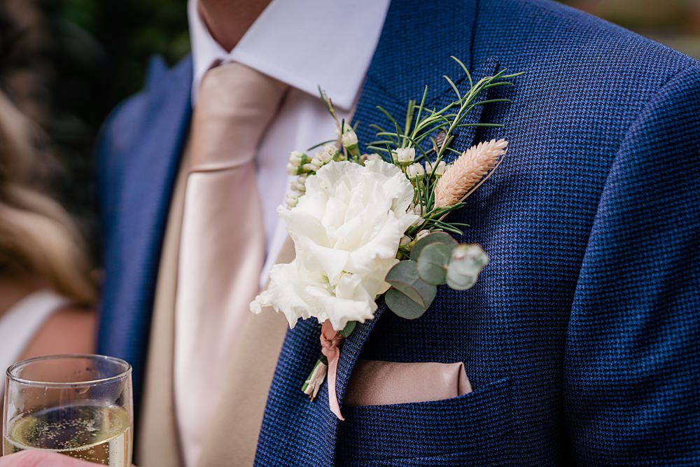 White Rose Buttonhole Flower Groom Walled Garden Yurt Wedding Charlotte Mail Photography